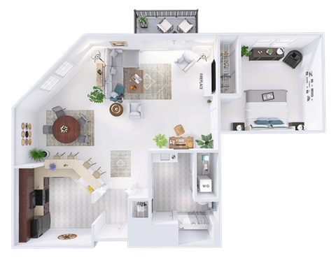 Floor plan for 1 bed, 1 bath, 1004 sqft